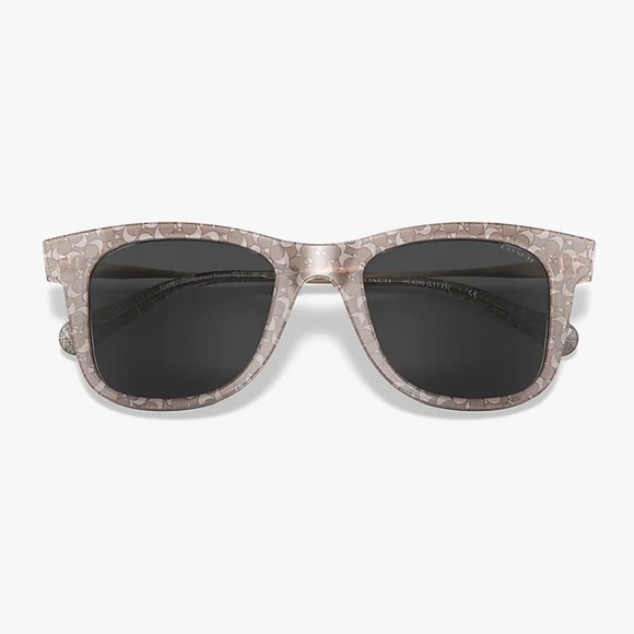 COACH Signature Glitter Logo Grey Silver Gold Square Sunglasses W/ Case - Picture 3 of 16